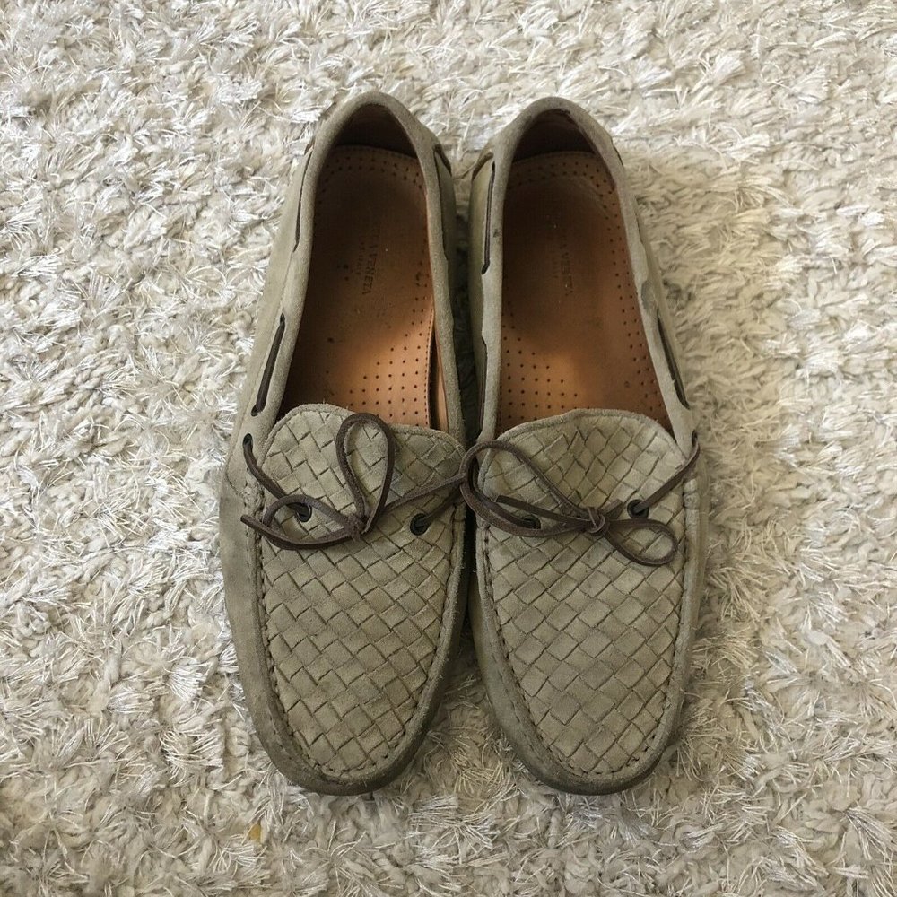 Bottega Veneta Men’s Shoes Gray Woven Suede Leathe